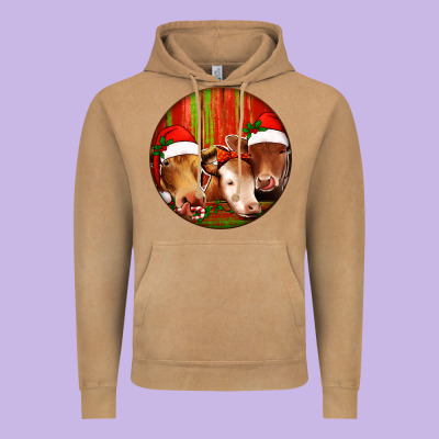 Christmas Cow, Vintage Hoodie Designed By Jasminsmagicworld