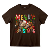 Chocolate Brown Merry christmas horses Heavy Core Tee - FaDigitalArtStudio