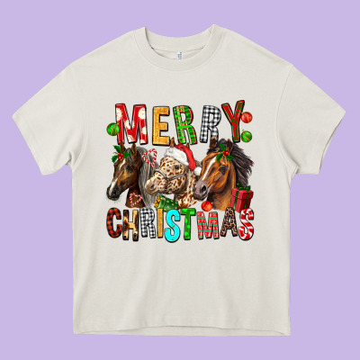 Merry Christmas Horses Heavy Core Tee Designed By Fadigitalartstudio