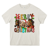 Cream Merry christmas horses Heavy Core Tee - FaDigitalArtStudio