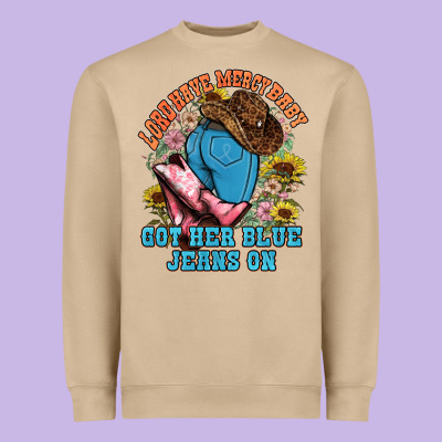 Lord Have Mercy Baby Got Her Blue Jeans On Heavyweight Sweatshirt Designed By Nancycooperartshop