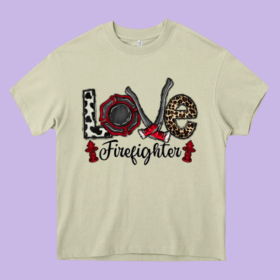 Love Firefighter Heavy Core Tee Designed By Cowhidedigitalart