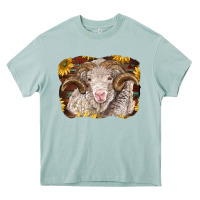 Arona merino ram with sunflowers Heavy Core Tee - BarkalooDesign