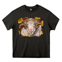 Asphalt merino ram with sunflowers Heavy Core Tee - BarkalooDesign