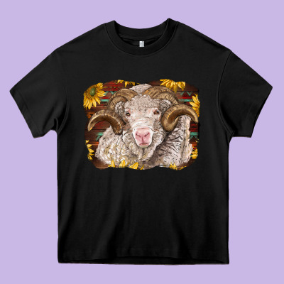 Merino Ram With Sunflowers Heavy Core Tee Designed By Barkaloodesign