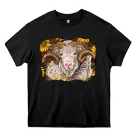 Black merino ram with sunflowers Heavy Core Tee - BarkalooDesign