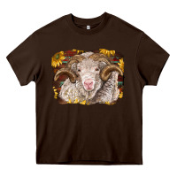 Chocolate Brown merino ram with sunflowers Heavy Core Tee - BarkalooDesign