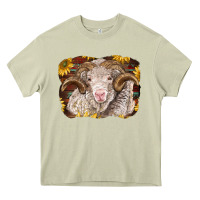 Mossy merino ram with sunflowers Heavy Core Tee - BarkalooDesign