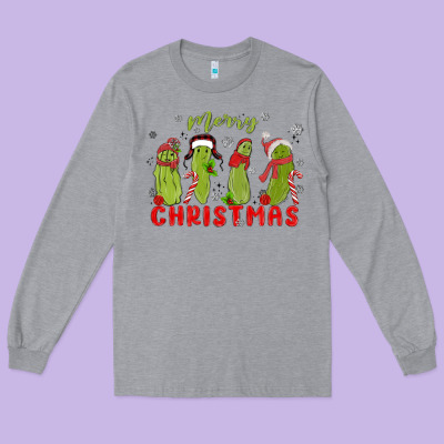 Pickle Merry Christmas Long Sleeve Tee Designed By Maliassmallbusiness