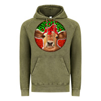 Vintage Olive Christmas Cow Vintage Hoodie - Jasminsmagicworld