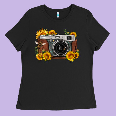Sunflower Bee Vintage Camera Ladies Tee Designed By Fadigitalartstudio