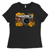 Black sunflower bee vintage camera Ladies Tee - FaDigitalArtStudio