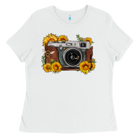 White sunflower bee vintage camera Ladies Tee - FaDigitalArtStudio
