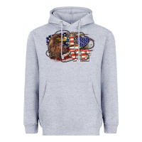 Heather Grey Love America Eagle 4th of july Heavyweight Hoodie - HowdyJamesFarm