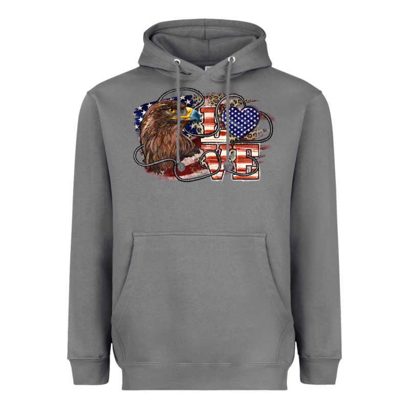 Love America Eagle 4th Of July Heavyweight Hoodie by HowdyJamesFarm | Teevron