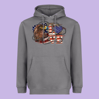 Love America Eagle 4th Of July Heavyweight Hoodie Designed By Howdyjamesfarm