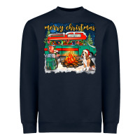Navy merry christmas with camper van Heavyweight Sweatshirt - NancyCooperArtShop