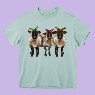 3 Sheeps Suffolk Ewe With Bandana Heavy Core Tee Designed By Barkaloodesign