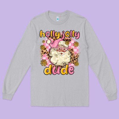 Holly Jolly Dude Long Sleeve Tee Designed By Maliassmallbusiness