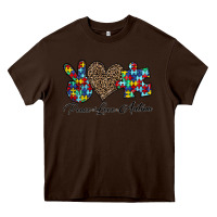 Chocolate Brown peace love autism1 Heavy Core Tee - CowhideDigitalArt