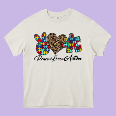 Peace Love Autism1 Heavy Core Tee Designed By Cowhidedigitalart