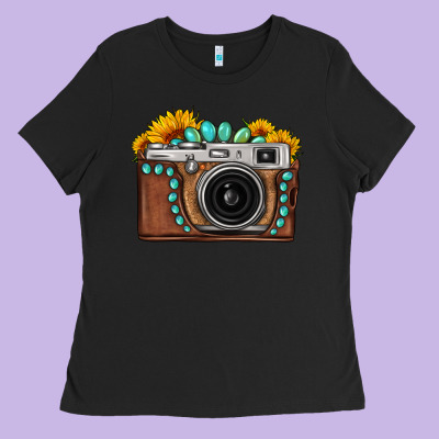 Sunflower Gemstone Vintage Camera Ladies Tee Designed By Fadigitalartstudio