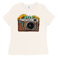 Bone Sunflower Gemstone Vintage Camera Ladies Tee - FaDigitalArtStudio