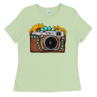 Matcha Sunflower Gemstone Vintage Camera Ladies Tee - FaDigitalArtStudio
