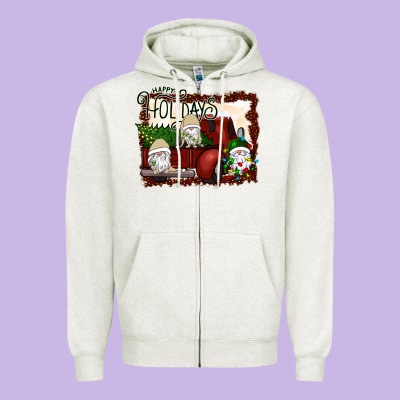 Happy Holidays Gnomes Christmas Truck Zipper Hoodie Designed By Bettercallsaul