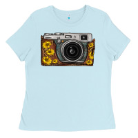Baby Blue sunflower leopard vintage camera Ladies Tee - FaDigitalArtStudio