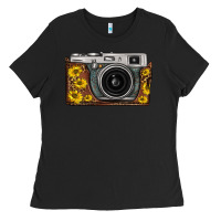Black sunflower leopard vintage camera Ladies Tee - FaDigitalArtStudio