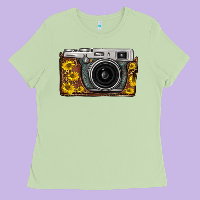 Sunflower Leopard Vintage Camera Ladies Tee Designed By Fadigitalartstudio