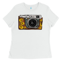 White sunflower leopard vintage camera Ladies Tee - FaDigitalArtStudio