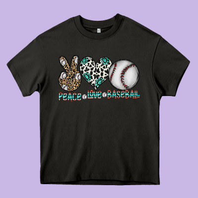 Peace Love Baseball Heavy Core Tee Designed By Cowhidedigitalart