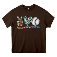 Chocolate Brown peace love baseball Heavy Core Tee - CowhideDigitalArt