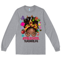 Heather Grey preschool teacher life afro messy bun Long Sleeve Tee - NancyCooperArtShop