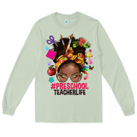 Matcha preschool teacher life afro messy bun Long Sleeve Tee - NancyCooperArtShop