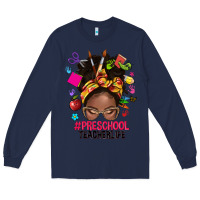 Navy preschool teacher life afro messy bun Long Sleeve Tee - NancyCooperArtShop