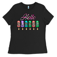 Black hello summer Ladies Tee - CowhideDigitalArt