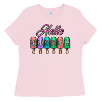 Bubblegum Pink hello summer Ladies Tee - CowhideDigitalArt