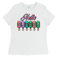 White hello summer Ladies Tee - CowhideDigitalArt