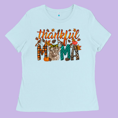 Thankful Mama Highland Cow Ladies Tee Designed By Racoondesign