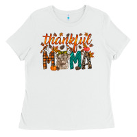 White thankful mama highland cow Ladies Tee - RacoonDesign
