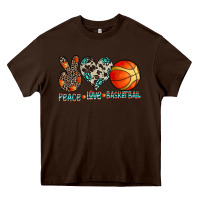 Chocolate Brown peace love basketball Heavy Core Tee - CowhideDigitalArt
