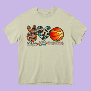 Peace Love Basketball Heavy Core Tee Designed By Cowhidedigitalart