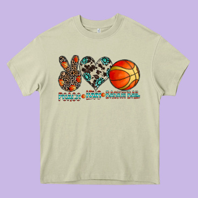 Peace Love Basketball Heavy Core Tee Designed By Cowhidedigitalart