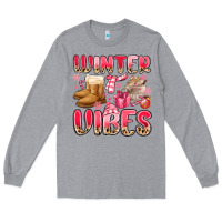 Heather Grey pink winter vibes Long Sleeve Tee - MaliasSmallBusiness