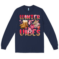 Navy pink winter vibes Long Sleeve Tee - MaliasSmallBusiness