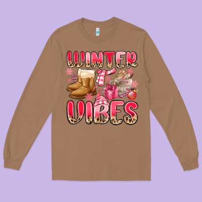 Pink Winter Vibes Long Sleeve Tee Designed By Maliassmallbusiness