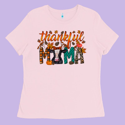 Thankful Mama Holstein Cow Ladies Tee Designed By Racoondesign